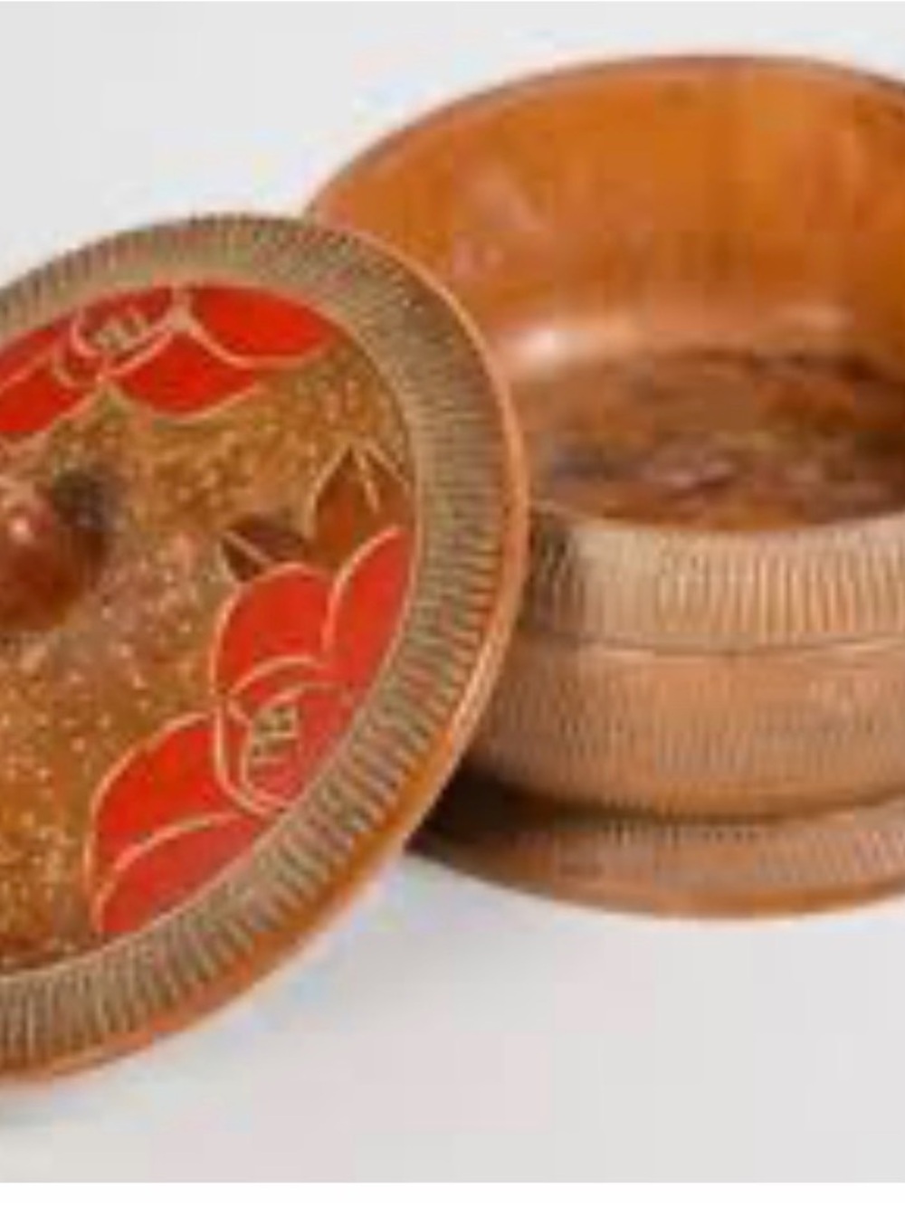 Vintage Red and Brown Floral Round Trinket Box